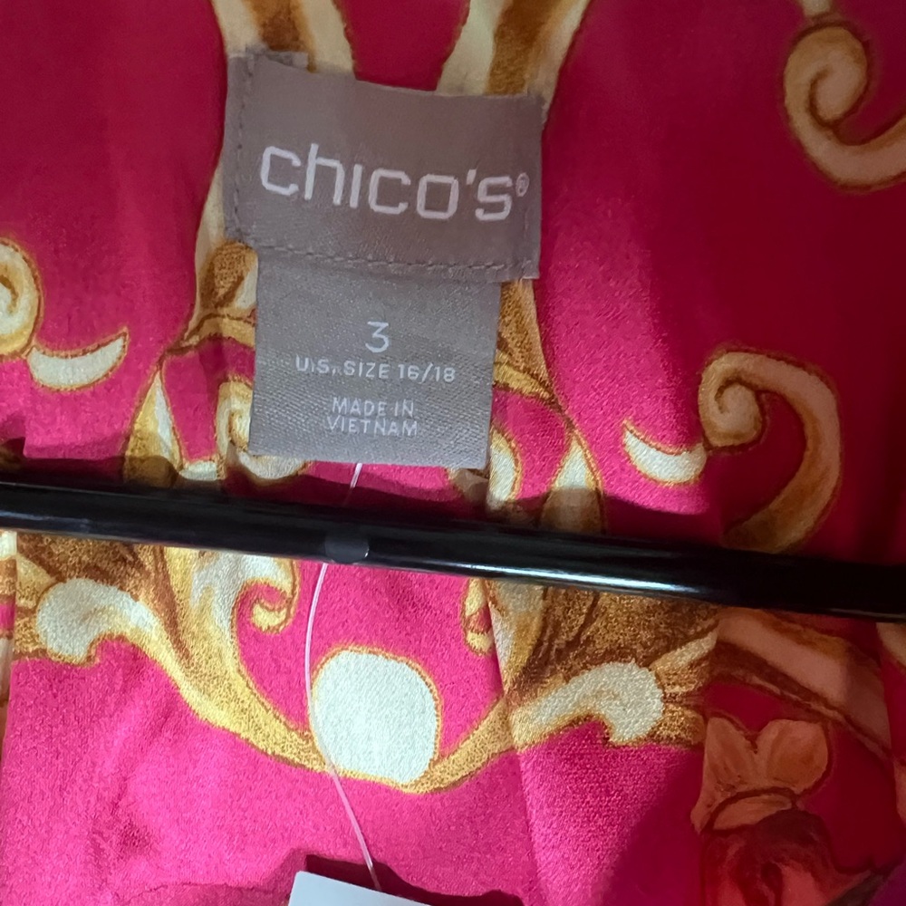 Chico's Pink and Gold Satin Button Down Shirt Size XL (Chicos Size 3) - Picture 3 of 5